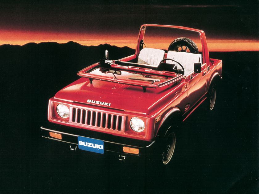 SJ410 Soft Top Half-Metal Door: двери без верхней части, красный — кадр с обложки голландского проспекта 1981