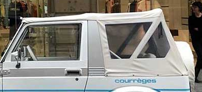 Белый тент Santana S410 Courrèges: диагональная полоса в боковом окне и скошенный нижний задний угол