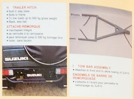 Канадский SJ410: задний Trailer Hitch H и отдельный передний Tow Bar Assembly I